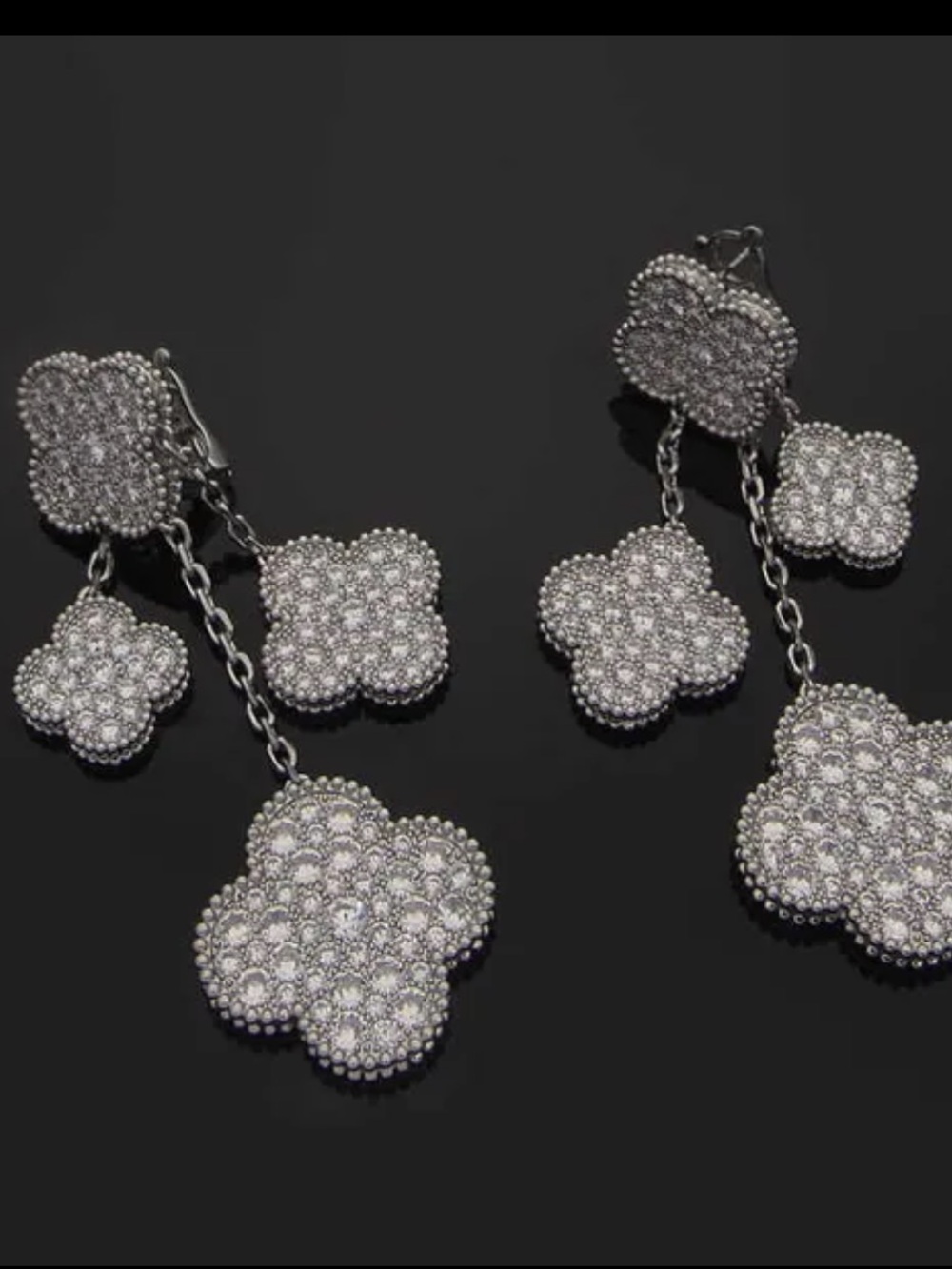 5 clover Alhambra white gold plated pavé zirconia earrings custom made